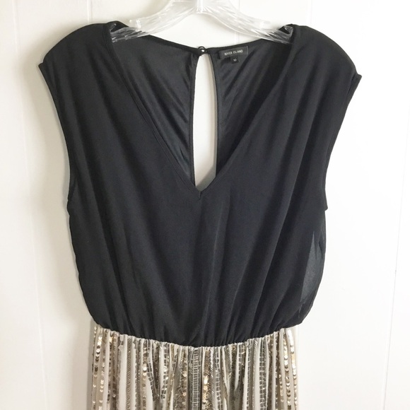 River Island Size 10 Sequin Black Dress Maxi Slit - Picture 2 of 10